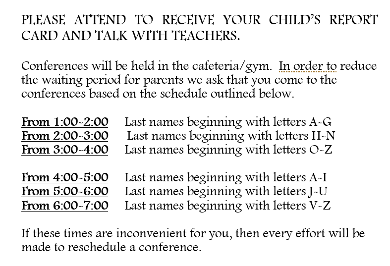 Parent Teacher Conference Times