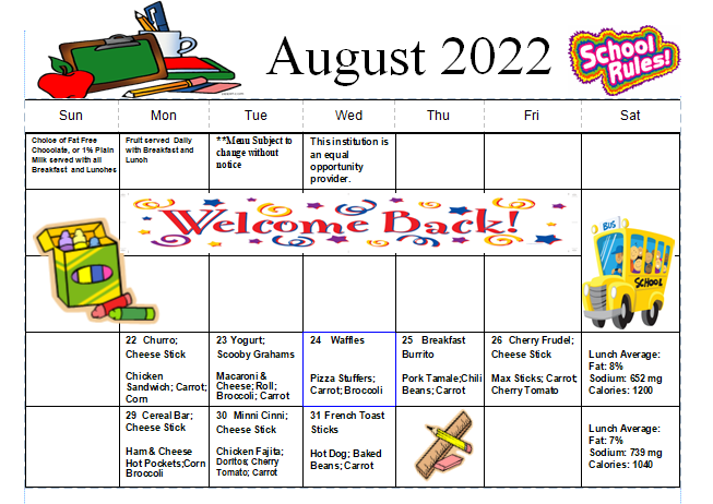 August Lunch Calendar